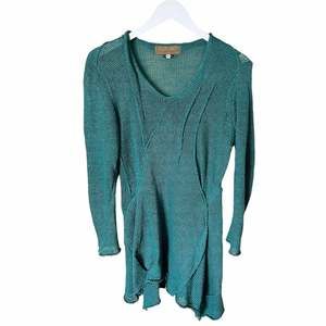 ZUZA BART Linen Open Knit Sweater Pullover Green Asymmetric Lagenlook Medium EUC